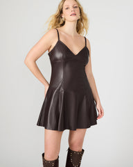 ABBOTTF Fosssil Brown Flowy Faux Leather Mini Women's Dress