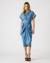 TORI Denim Button Up Collared Midi Dress