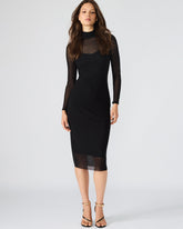 HAILEE Black Long-Sleeved Mesh Pull-On Mock Neck Midi Women's Dress