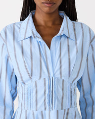 ARIANY Estate Blue Long-Sleeved Collared Neckline Women's Dress