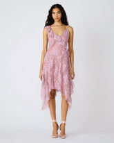 DARIELLA Mauve Shadows Sleeveless Asymmetrical Ruffle Lace Mesh Women's Midi Dress