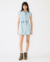 ROBBIE Aruba Blue Denim Zip-Up Collared Women's MinI Dress