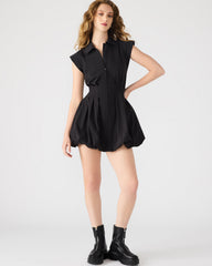 DYANNE Black Women's Zip-Front Bubble-Hem Dress