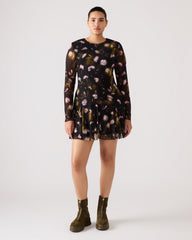 BLISS Black Ditsy Floral Long-Sleeved Floral Print Mesh Sheer Mini Women's Dress
