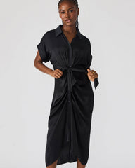 TORI Black Button Up Collared Midi Dress