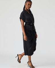 TORI Black Button Up Collared Midi Dress