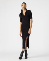 LINDY Dress Black | Collared Midi Dress