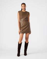 BELEN Brown Women's Shoulder Pad Mini Dress