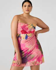 BRYAR Multi Strapless Flowy Mesh Overlay Floral Print Mini Women's Dress
