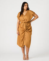 BRUNO Caramel Women's Button-Up Short-Sleeved Midi Dress