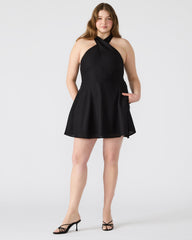 KOSTA Black Women's Mini Halter Cross-Neck Dress