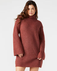 ABBIE Sweater Dress Rust | Mini Turtleneck Flared Sleeve Dress