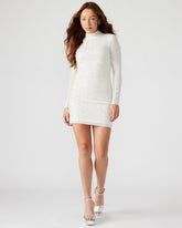 KRISTA Dress White | Women's Long-Sleeved Bodycon Rhinestone Mini Dress