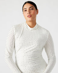 KRISTA Dress White | Women's Long-Sleeved Bodycon Rhinestone Mini Dress