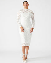 VIVIENNE Ivory Lace Women's Mock Neck Midi Dress