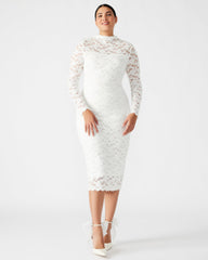 VIVIENNE Ivory Lace Women's Mock Neck Midi Dress