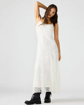 VEERA White Maxi Lace Flowy Women's Dress