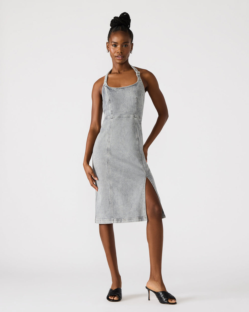 GIA Light Grey Women's Denim Midi Dress