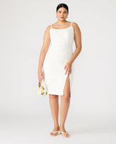 GISELLE White Denim Midi Women's Dress with Slit
