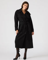 ENORA Black Long-Sleeved Button-Up Collared Women's Trench Coat
