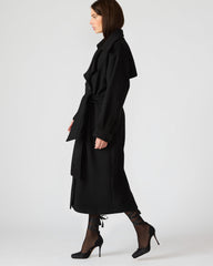 ENORA Black Long-Sleeved Button-Up Collared Women's Trench Coat