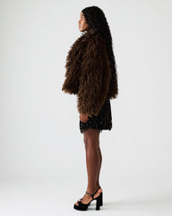 INAYA Dark Espresso Long-Sleeved Faux Fur Shaggy Women's Coat