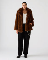 KINDRA Brown Faux Fur Collared Women's Coat