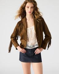 DALLAS Chestnut Long-Sleeved Button-Up Fringe Women's Jacket