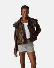 VARVARA Chocolate Long-Sleevd Faux Leather Women's Jacket