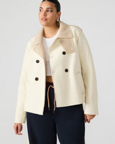 LIV Cream Button-Up Long-Sleeved Collared Women's Coat