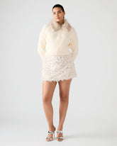LYSIA Cream Long-Sleeved Faux Fur Hood Zip-Up Ribbed Women's Sweater Jacket