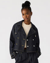 SIRUS Indigo Women's Cropped Denim Trench Coat