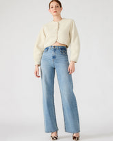 EMILI Cream Long-Sleeved Bubble Button-Up Women's Jacket