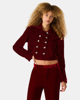 TONIA Red Velvet Button-Up Long-Sleeved Women's Blazer Jacket