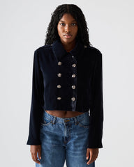 TONIA Indigo Haze Velvet Button-Up Long-Sleeved Women's Blazer Jacket
