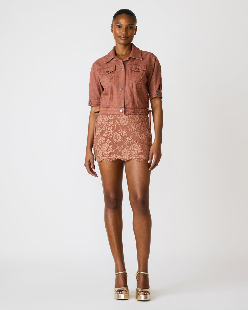 BLU Rust Short-Sleeved Denim Button-Up Women's Jacket