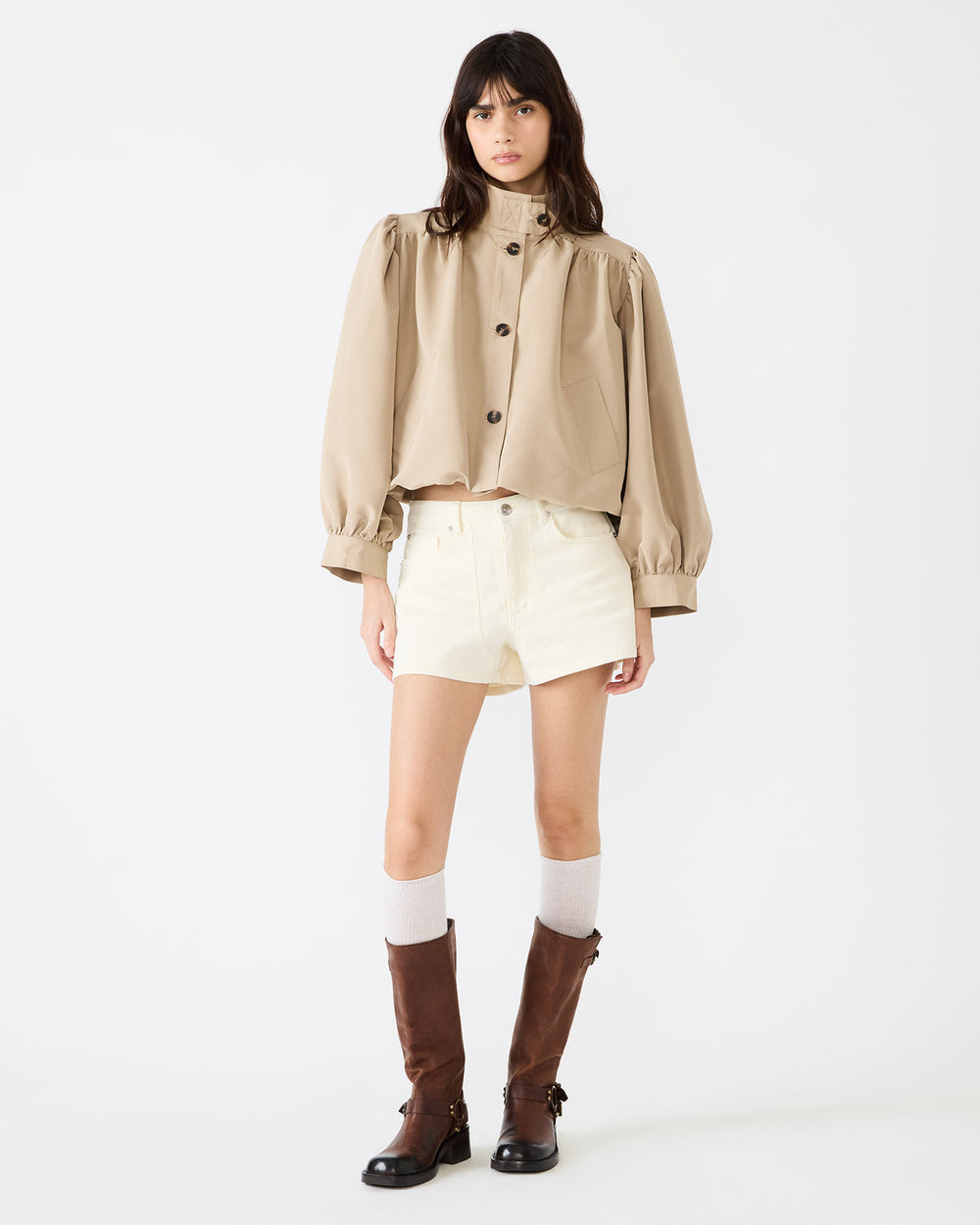DEEDEE Tan Long-Sleeved Button-Up Collared Women's Jacket