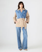 SHYLA Denim Multi Long-Sleeved Denim Khaki Button-Up Tie-Front Women's Coat