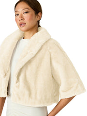 HESTIA Cream Faux Fur Cropped Collared Neckline Women's Coat