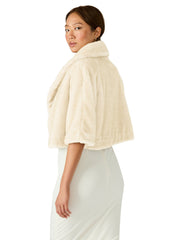 HESTIA Cream Faux Fur Cropped Collared Neckline Women's Coat