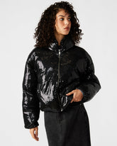 STRATTO Jacket Black | Women's Sequin Long-Sleeved Puffer Jacket