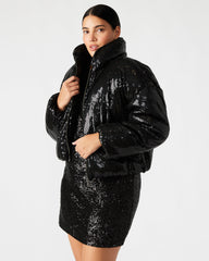 STRATTO Jacket Black | Women's Sequin Long-Sleeved Puffer Jacket