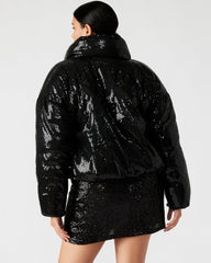 STRATTO Jacket Black | Women's Sequin Long-Sleeved Puffer Jacket