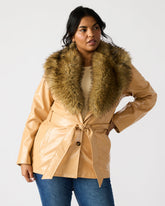 BOWERY Coat Tan | Women's Faux Leather Button-Up Coat