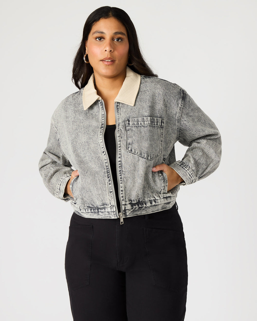 GLACIA Light Grey Women's Long-Sleeved Denim Jacket