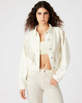 CANYON Denim Jacket Cream | Women's Rhinestone Fringe Jacket