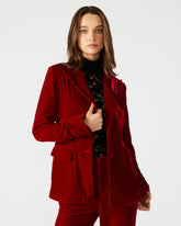MERENE Blazer Red | Women's Long-Sleeved Button-Up Velvet Blazer