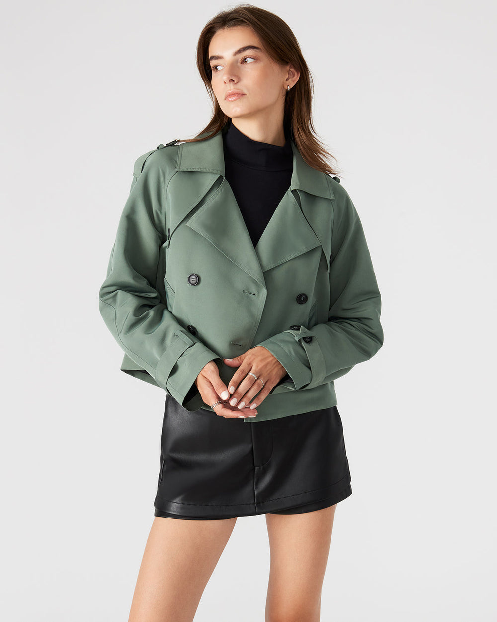 SIRUS Light Green Women's Cropped Denim Trench Coat