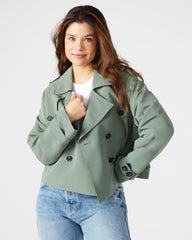 SIRUS Light Green Women's Cropped Denim Trench Coat