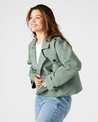 SIRUS Light Green Women's Cropped Denim Trench Coat